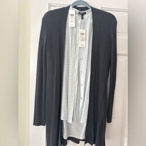 Eileen Fischer Gray Ribbed Open Cardigan & Top under